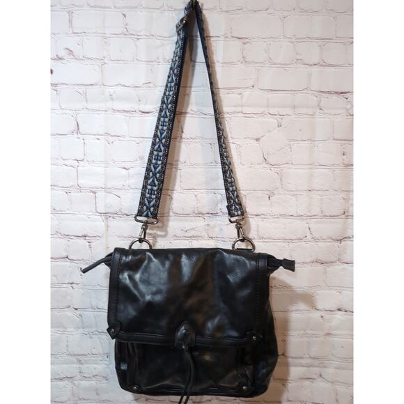 THE Sak Ventura Convertible Strap Backpack Black Leather Canvas Studs 2 straps - Picture 2 of 16